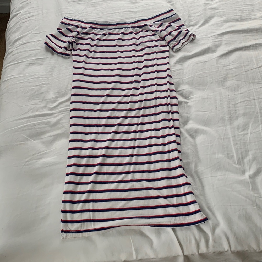 Striped, off the shoulder dress